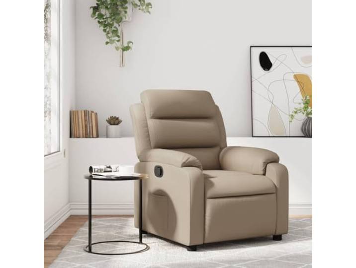 YUTAASU Relaxsessel Cappuccino-Braun Kunstleder Manuell Verstellbar, 135 Grad Neigung, Seitentasche, Holz-Metall-Rahmen, 110 kg Belastbar
