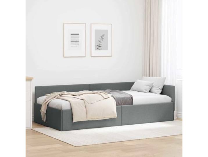 WDGJJFECNMUEHI Stoff Eckbettgestell L Form platzsparend 90x200 cm Grau Eckbettgestell mit Kopfteil Dunkelgrau 90x200 cm Stoff Tagesbett Sofa Bett L-Form Lattenrost Platzsparend