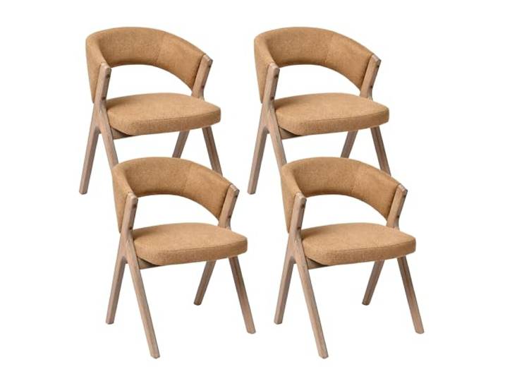 Duhome 4er Set Esszimmerstuhl aus Holz und Leinenbezug, Gelb Polsterstuhl Küchenstuhl Skandinavischer Design für Esszimmer Küchen Wohnzimmer