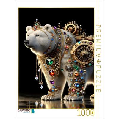 CALVENDO Puzzle Eisbärenmagie Krafttier Eisbär - Die Kraft des Nordlichts | 1000 Teile Lege-Größe 64x48cm Foto-Puzzle für glückliche Stunden