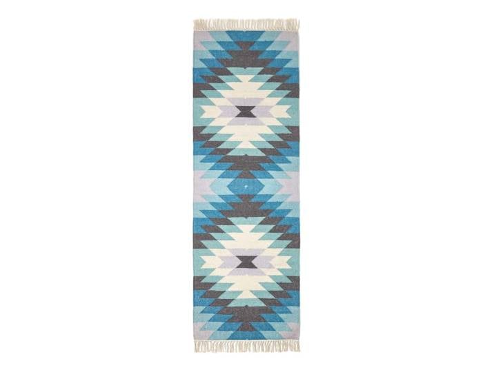 Tapis de couloir kilim géométrique en laine bleu 66x200 cm