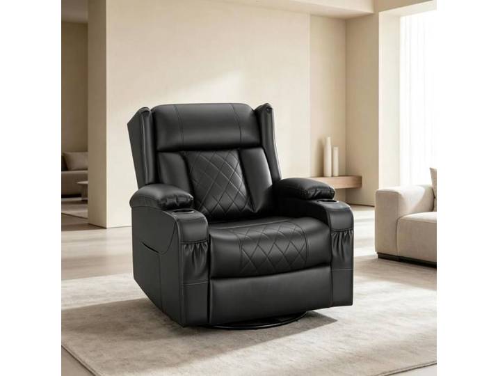 Fauteuil relax pivotant 360° AESVAR dossier inclinable repose-pieds simili noir 1 place