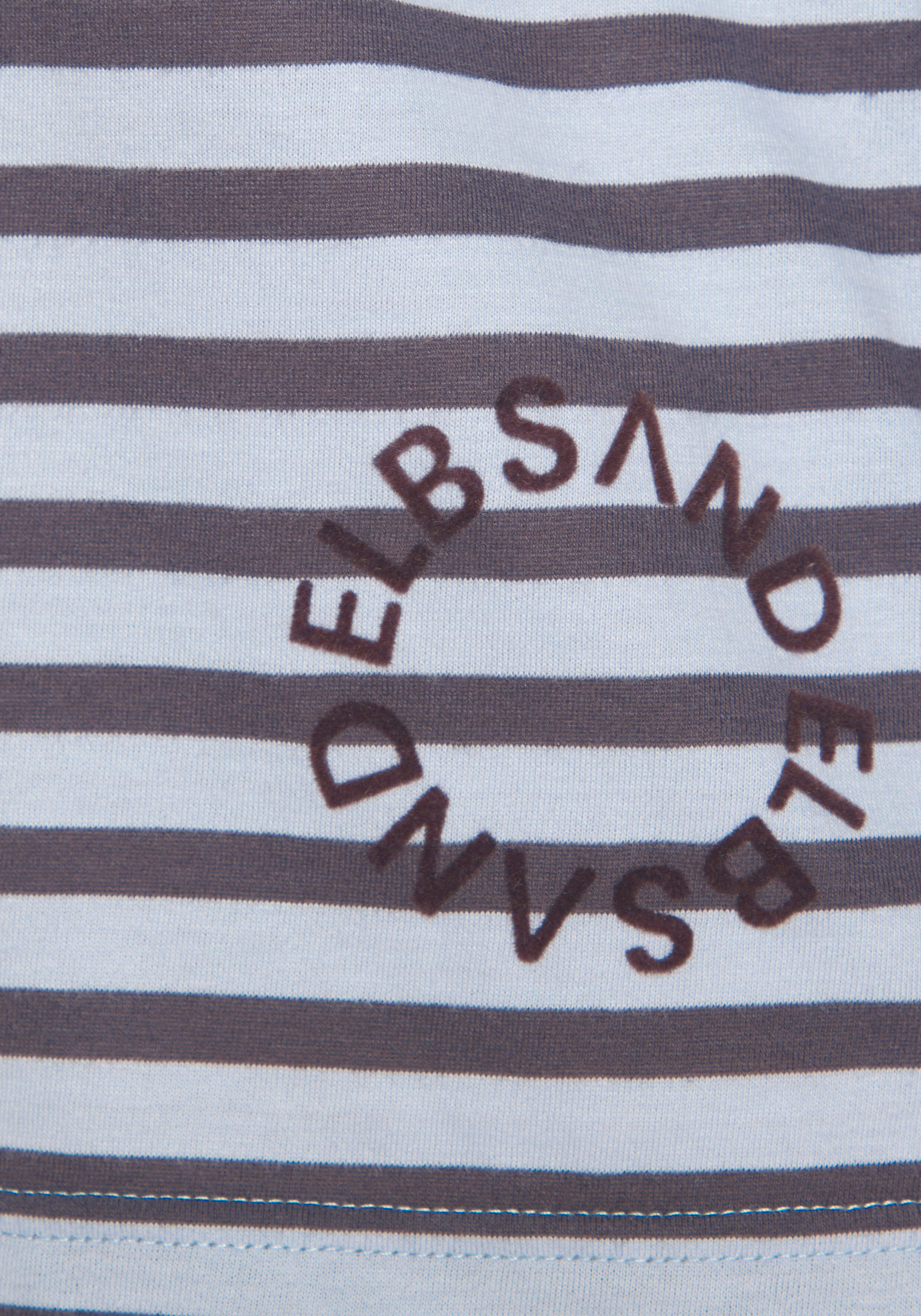 Langarmshirt ELBSAND "Tooske", Damen, Gr. M, grau (marine, blau gestreift), Jersey, Obermaterial: 50% Baumwolle, 50% Polyester, gestreift, figurumspielend hüftlang, Rundhals, Shirts Langarmshirt, mit Ringelmuster, dezenter Logodruck, casual marine, blau g
