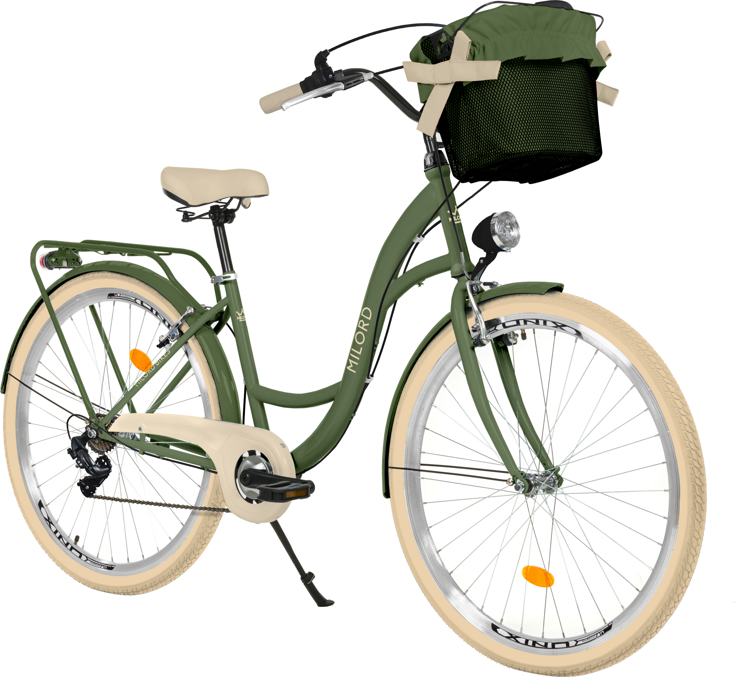Milord Komfort Fahrrad Mit Korb Retro Damenfahrrad, 28 Zoll, Grün-Creme, 7 Gang Shimano