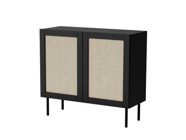 Buffet 2 portes avec façades en rotin noir 100cm