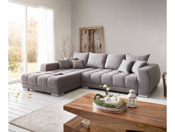 Ecksofa Josea 300x220 cm Mikrofaser Steingrau Recamiere links, Ecksofas
