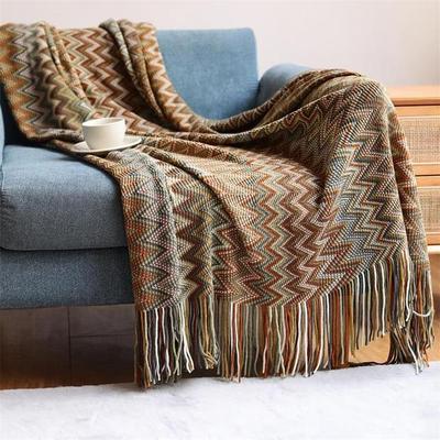 Shop Station Boho Throw Blanket Knitted Striped Tassel Decorative Sofa & Bed Throw d 50.00 59.84 In