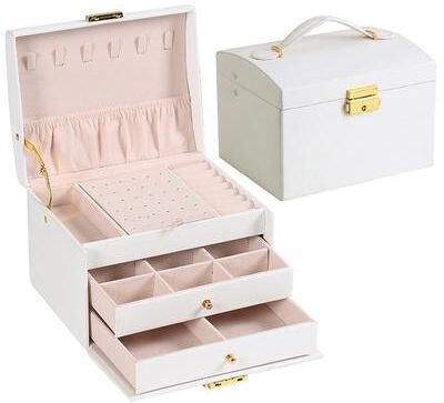 Discount Dollar Deals Lock Arch Three Layer Jewelry Box, Jewelry Storage Box For All Jewelry Types white