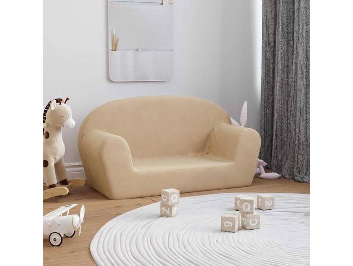 vidaXL Kindersofa 2-Sitzer Creme Weicher Plüsch