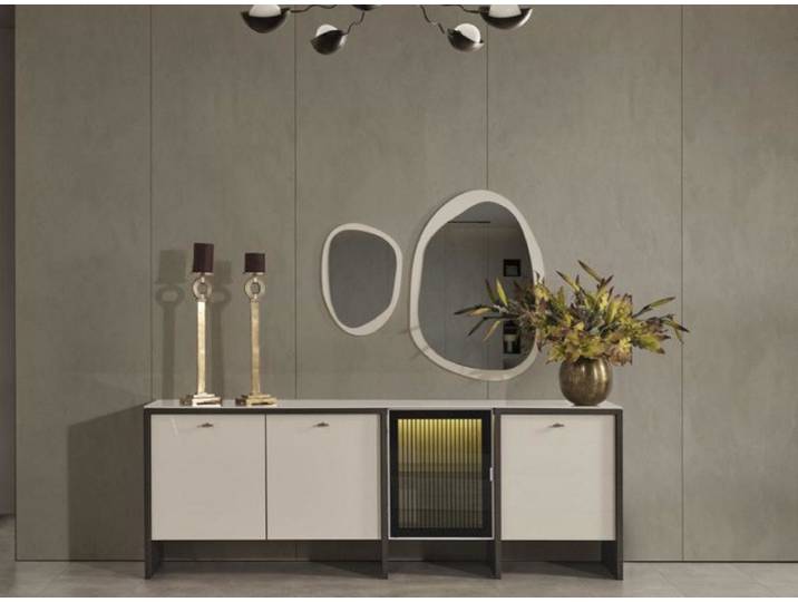 Xlmoebel Sideboard Beige Kommode mit Spiegel für zeitlose Eleganz im Esszimmer (Kommode + Spiegel, 1 St., Kommode + Spiegel), Hergestellt in Europa