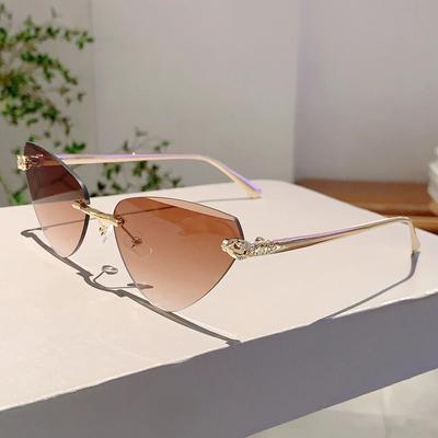 Inspired Living Vintage Y2K Rimless Triangle Cat Eye Sunglasses Retro Punk Designer Shades tea