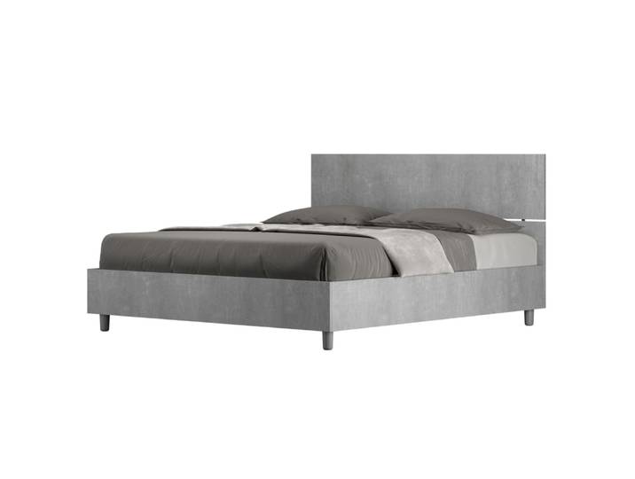Lit coffre 160x190 tête de lit droite effet bois gris béton