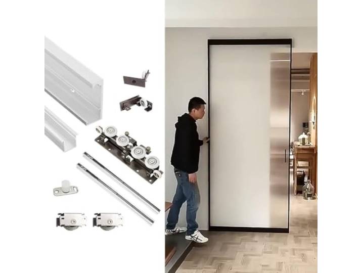 KJoBDwz Schienen-Set für Schiebetüren Verdeckte Schiebetürschienen mit Soft-Close-Funktion, for Raumteiler und Scheunentore(1.8 meters)