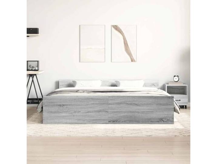 KTHLBRH Bettgestell Grau Sonoma 180 x 200 cm mit Kopfteil Bettgestell aus Holz, Lattenrost aus Sperrholz, Montage erforderlich