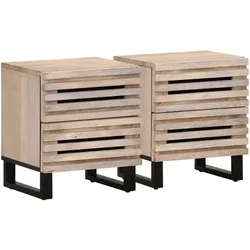 Décoshop26 - Set aus 2 Nachttischen mit Schubladen 40 x 34 x 46 cm massives gebleichtes Mangoholz DEC034798