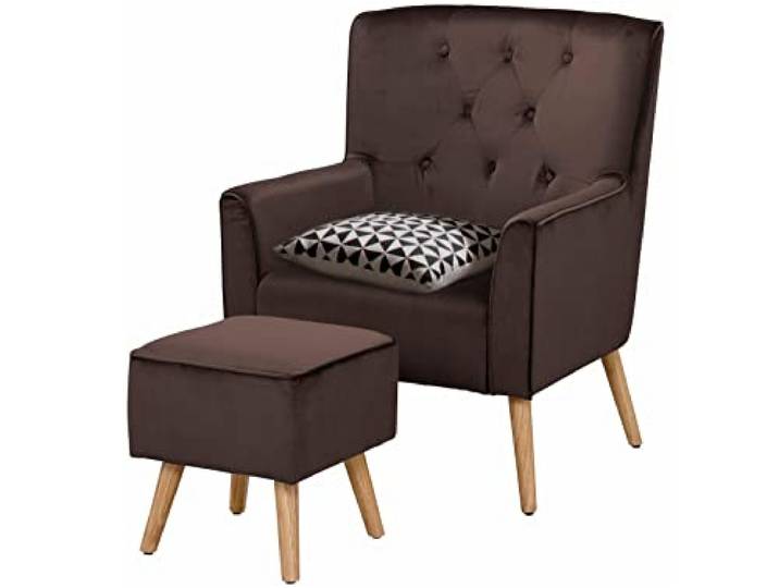 Michigan Sessel mit Hocker aus braunem Velours