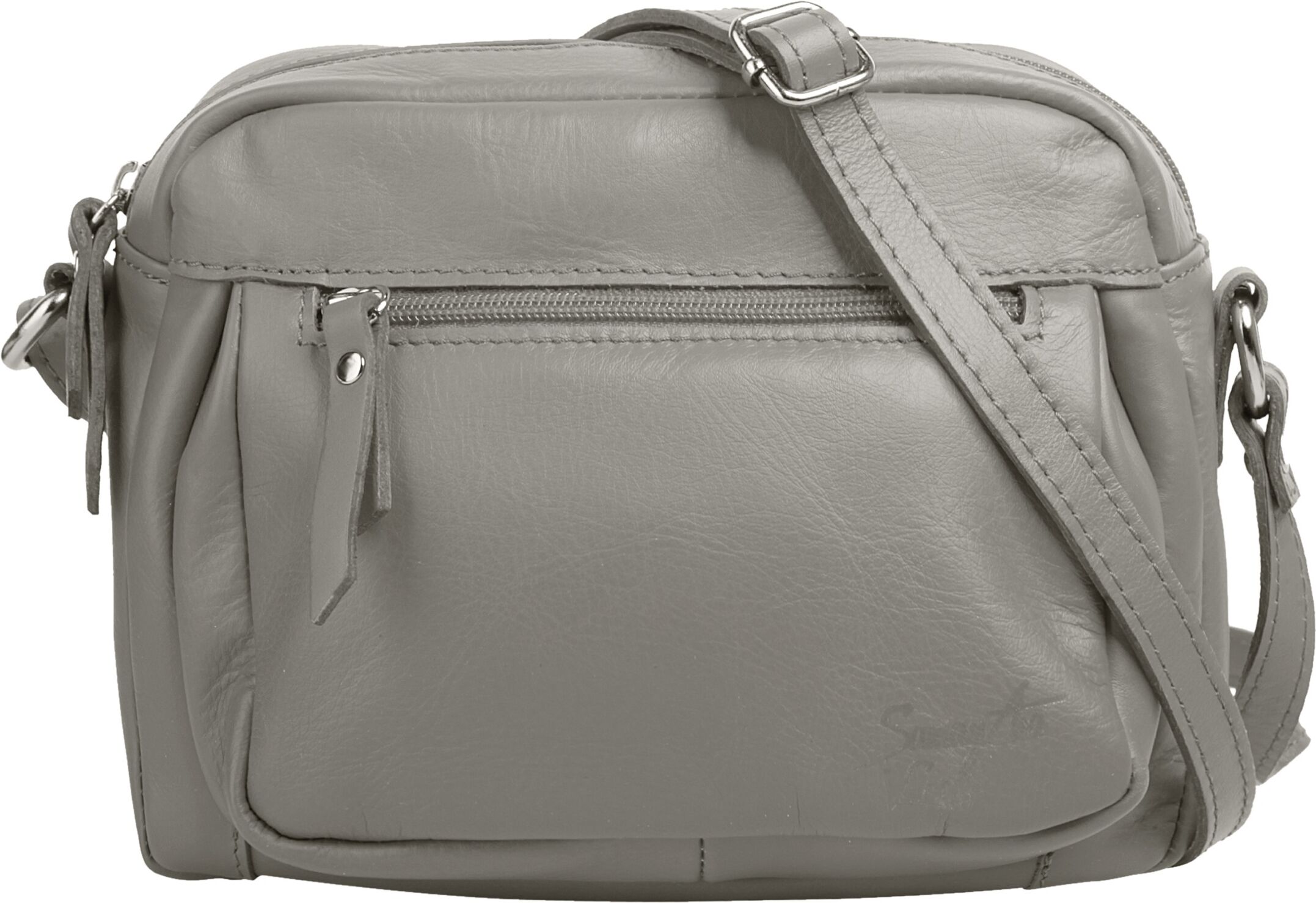 Umhängetasche SAMANTHA LOOK "SAMANTHA LOOK Damen echt Leder", Damen, Gr. B/H/T: 23cm x 18cm x 5cm onesize, grau, Leder, unifarben, Taschen Umhängetasche, echt Leder
