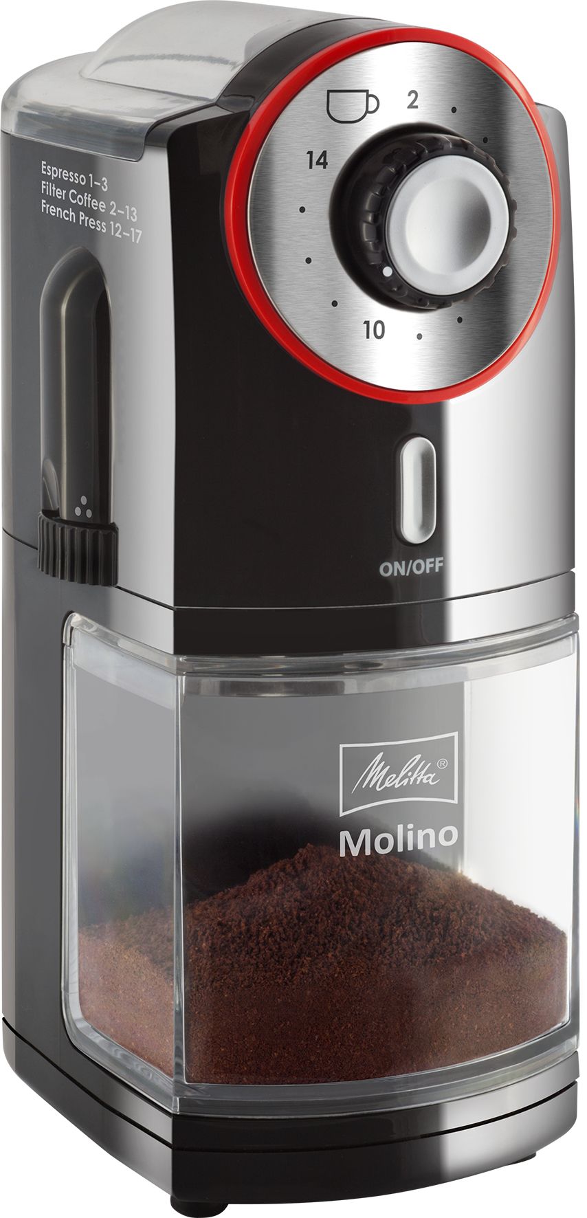 Melitta 1019-01 Molino Kaffeemühle für 200 g 100 W (Schwarz, Rot, Edelstahl) 6741433