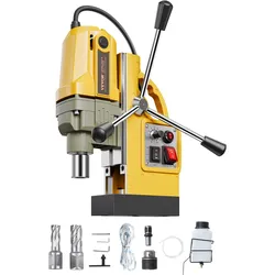 VEVOR Magnetbohrmaschine Kernbohrmaschine 1200 W φ50 mm, 12500 N tragbare elektrische Magnetbohrmaschine mit 2 Kernbohrern, 850 U/min Bohrmaschine für Metalloberflächen Industrie Heimwerker Gelb