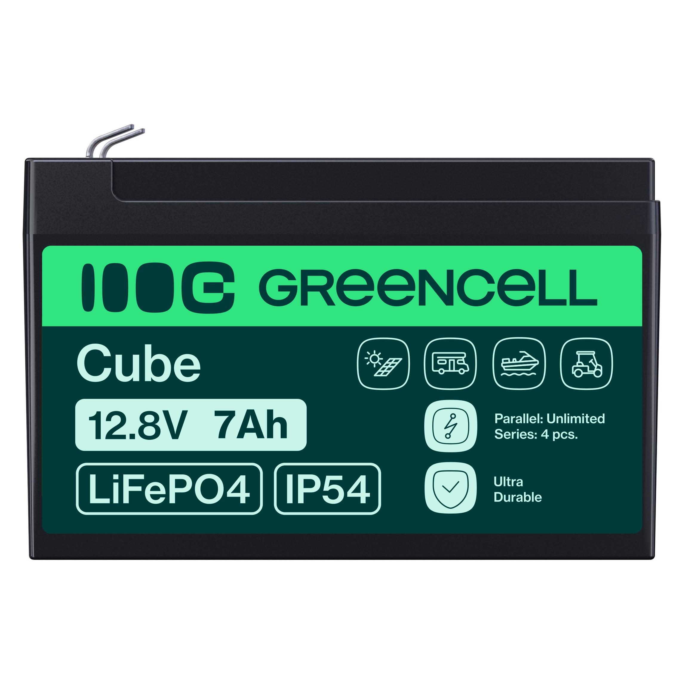 GreenCell Battery for Green Cell CUBE LiFePO4 7Ah 12.8V 89.6Wh Lithium Iron Phosphate Battery for UPS, Monitor (LFPGC12V7AH)