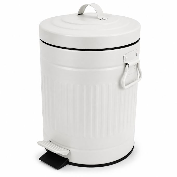 Relaxdays Retro badkamer prullenbak met pedaal, 5 liter, wit, softclose en uitneembare binnenemmer