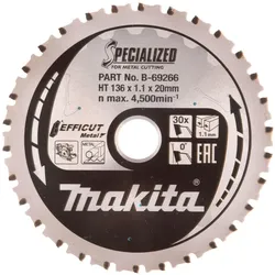 Makita, Sägeblatt, B-69266 TCT Säge 136X1.1X20mm 0° T30 EFFICUT METALL