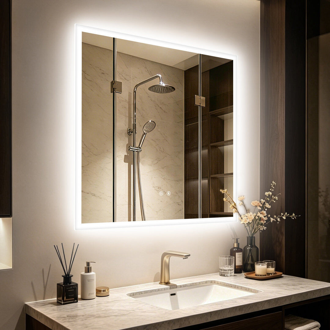 Metro Backlit Led Wall Mirror Silver 80 cm H x 80 cm W