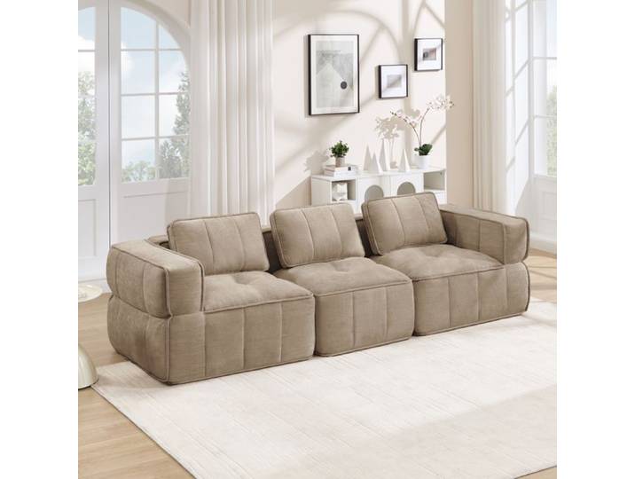 HOMVRA Canapé modulable 3 places en polyester couleur sable mousse 32D sans montage