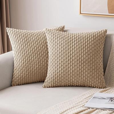 Perfect Picks Market Boho Striped Corduroy Throw Pillow Cover Farmhouse Decorative Cushion Cover khaki 19.69 19.69 In