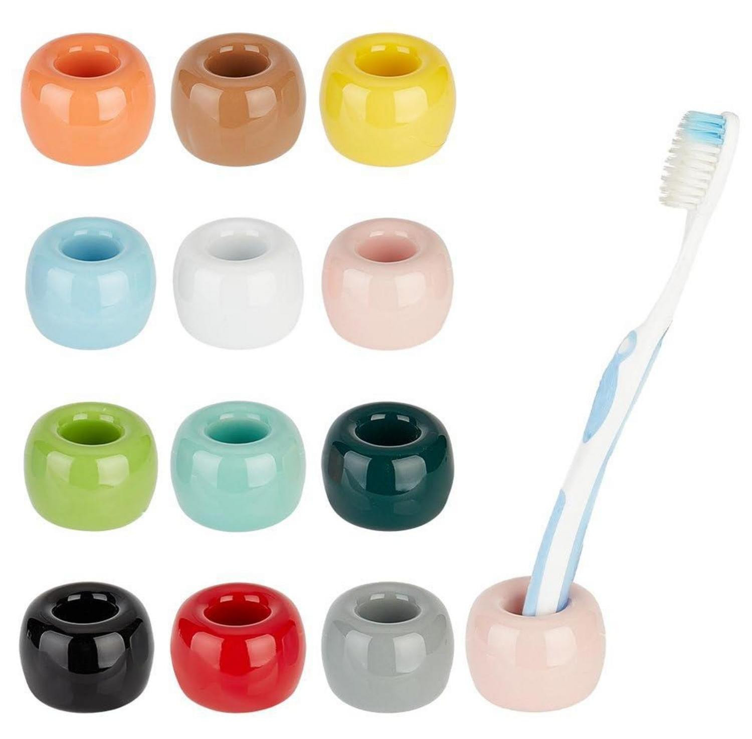 AHANDMAKER Set van 12 handgemaakte keramische mini tandenborstelhouders, meerkleurig