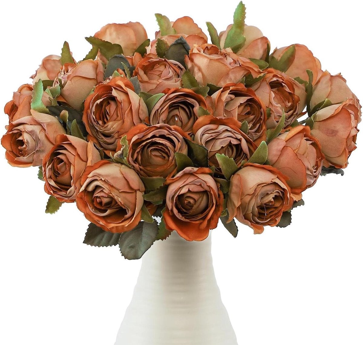 12 stuks Kunstmatige Zijden Rozen - Verbrand Oranje - Decoratieve Bloemen