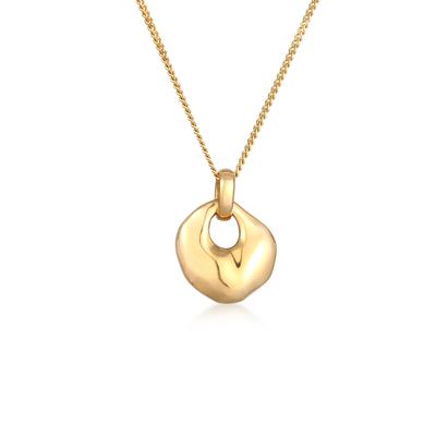 Kette mit Anhänger ELLI "Halskette Disc Anhänger Organic Design 925 Silber vergoldet" Gr. 45, gold, Halsketten, Damen, Silber 925 (Sterlingsilber)