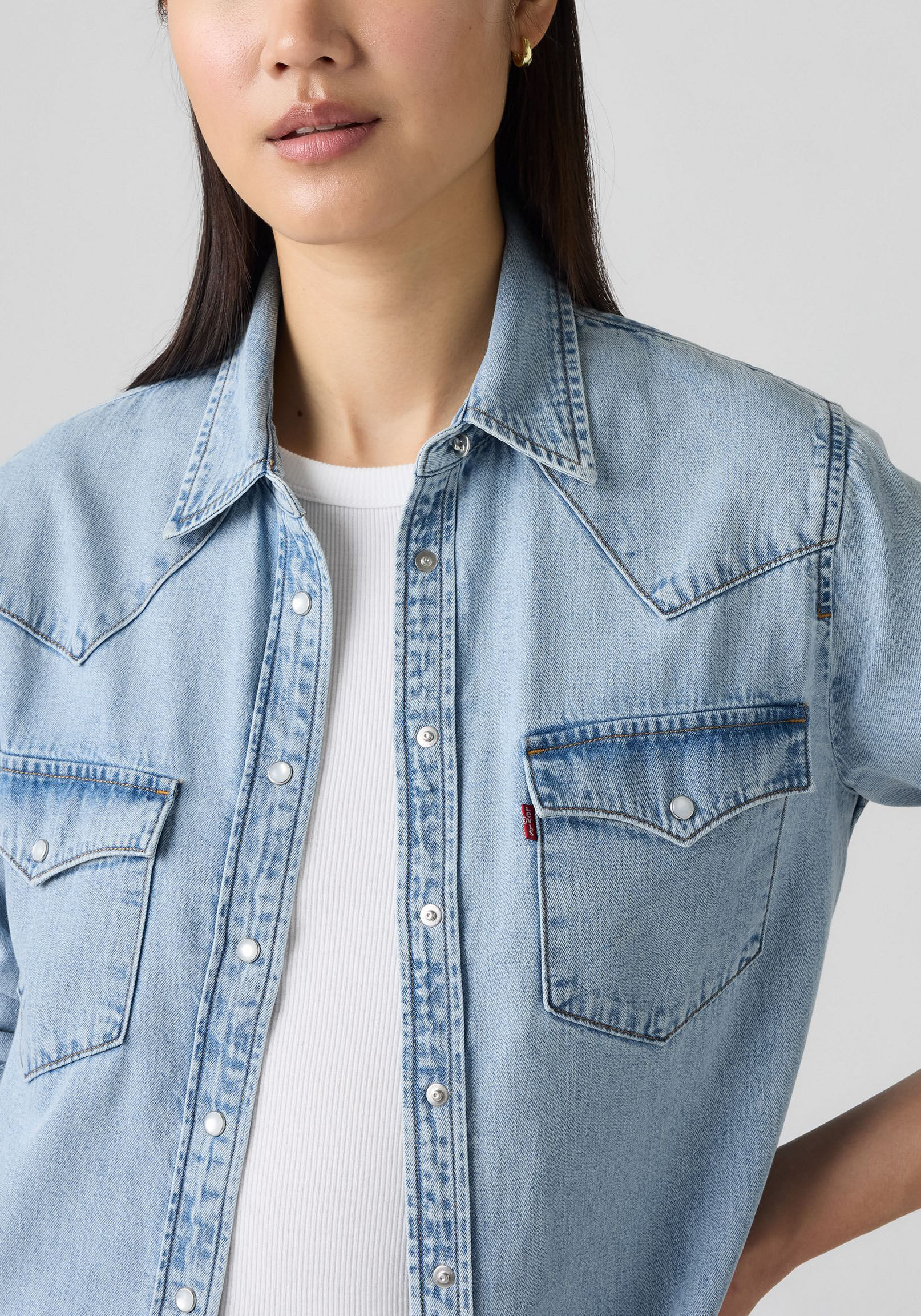 Hemdbluse LEVI'S "THE ULTIMATE WESTERN", Damen, Gr. S (36), big discussion, Web, Obermaterial: 100% Baumwolle, unifarben, regular fit normal, Manschette, Blusen Hemdbluse, mit Brusttaschen