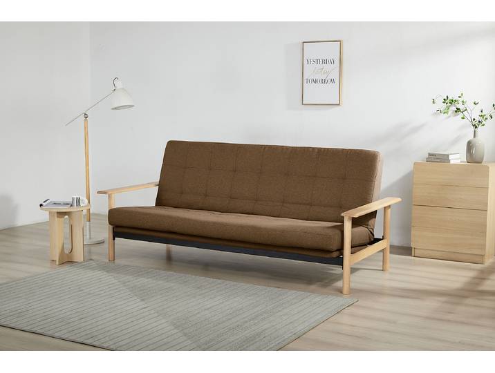 Schlafsofa Braun Flachgewebe Haru 224 x 95 x 95cm mit Schlaffunktion Natur