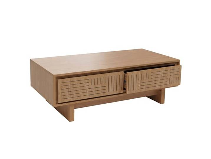 Mendler Couchtisch HWC-O33 Melamin 40x120x60cm - Ulme Natur Sofatisch, Wohnzimmertisch, Beistelltisch, 2 Schubladen, 2 Fächer