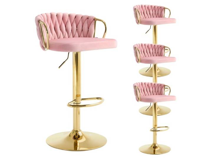 Tabouret de Bar WOLTU - Lot de 4 - Dossier Tissé - Base Évasée en Métal - Rose W0ATT0815-4