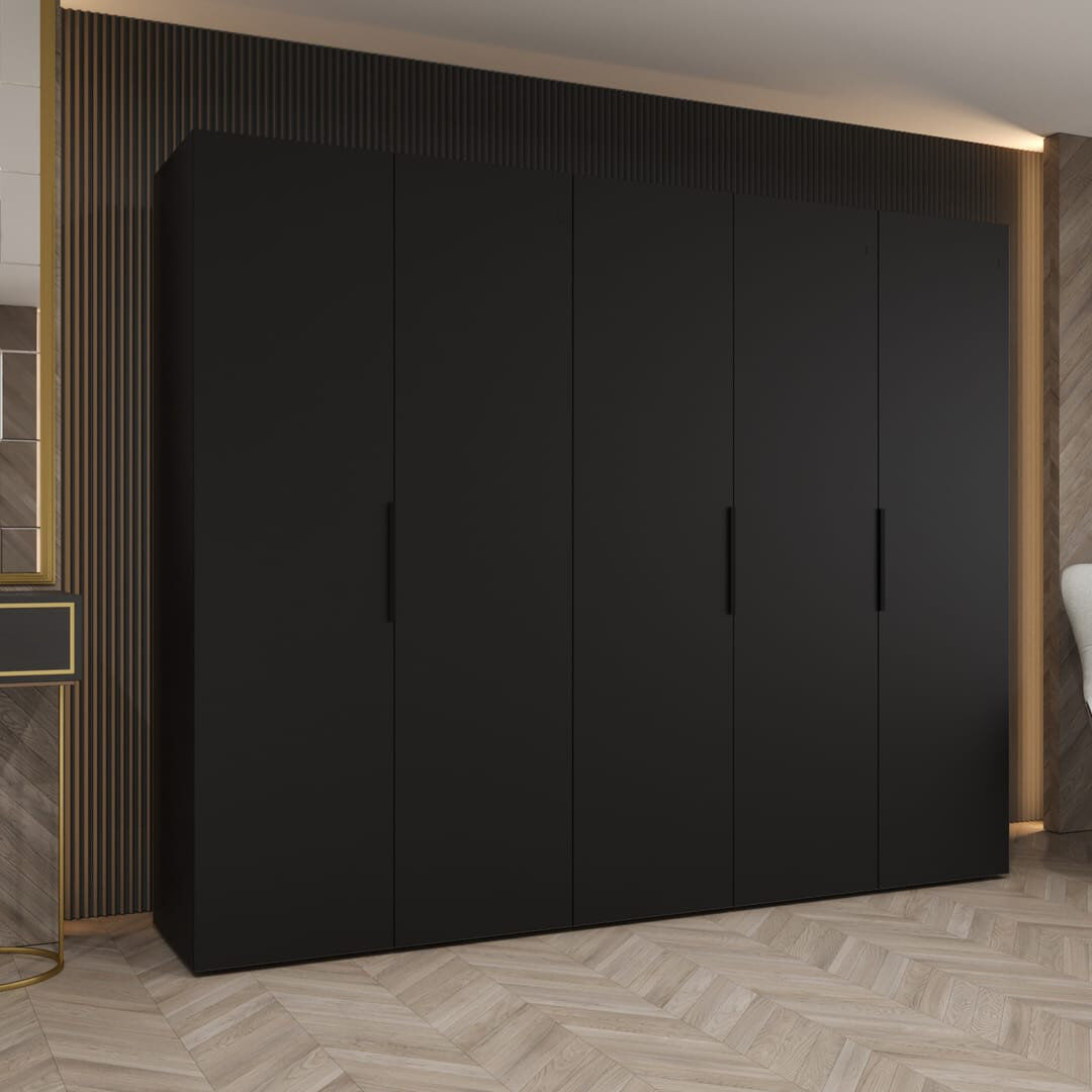 Latitude Run Marbella I Hinged Door Wardrobe 250cm - Elegant Storage with Subtle Modern Flair Black 202cm H X 250cm W X 52cm D