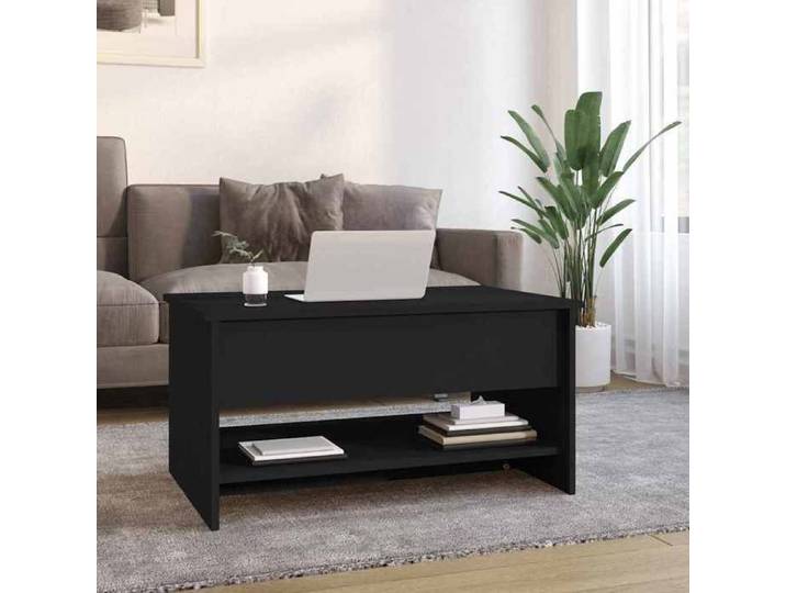 Table basse moderne - 80x50x40 cm - Noir - Bois d'ingénierie - Compartiment caché - Dessus réglable - Montage facile