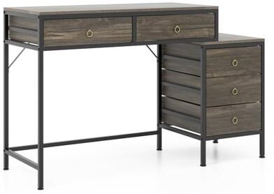 Costway Computer Desk with 5 Drawers Home Office Desk with Side File Cabinet-Grey