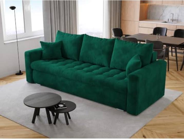 BROMARKT Sofa mit Schlaffunktion Grün Klappsofa Velours 140X200 LUIS Bettkasten, Schlafsofa, Couch, Wohnlandschaft, 236 cm Breite, 3 Sitzer, Freistehend, Polstercouch, Schlafcouch, Stauraum