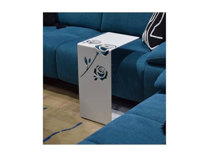 Design Beistelltisch in C-Form aus pulverbeschichtetem Stahl – Eleganter Sofatisch, Couchtisch, Nachttisch – Hochwertig verarbeitet, modernes Blumendesign – Perfekt für Wohnzimmer, Schlafzimmer