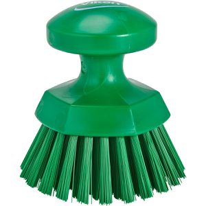 Vikan Spülbürste Runde Handbürste, Kunststoffgriff mit PBT-Borsten, grün, Länge 11 cm