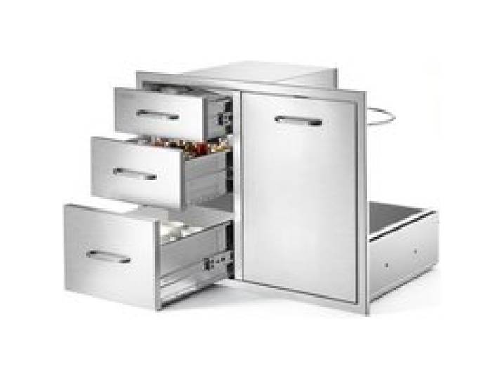 VEVOR Outdoor Küchenschubladen Kombination 3 Schubladen 1 Tür Edelstahl für Grillinseln, Terrassenbars & Grillstationen, 762x572x521 mm (BxTxH), zum Einbau, mit Seitenschrank für Propangasflasche