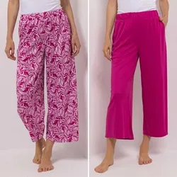 JERYMOOD HOMEWEAR 2 Hosen, 7/8-Länge Rundumdehnbund weites Bein 1x uni, 1x bedruckt