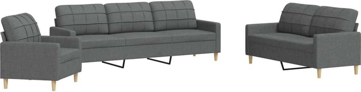 vidaXL 3-delige Loungeset in donkergrijs stof
