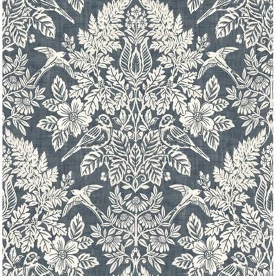 Chris Loves Julia x A-Street Prints Finch Blue Woodland Damask Wallpaper