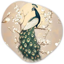 WANDBILD Pfau - Zweig - Blumen Wandbild 60x60 cm