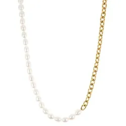 PERLEA Collier Süßwasserzucht- perlen 7-8mm Edelstahl