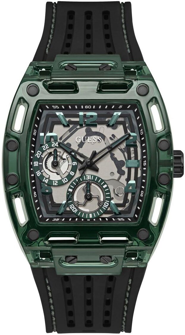 Multifunktionsuhr GUESS "PHOENIX", schwarz, Armbanduhren, Herren, grün, Multifunktionsuhr, Armbanduhr, Quarzuhr, Herrenuhr