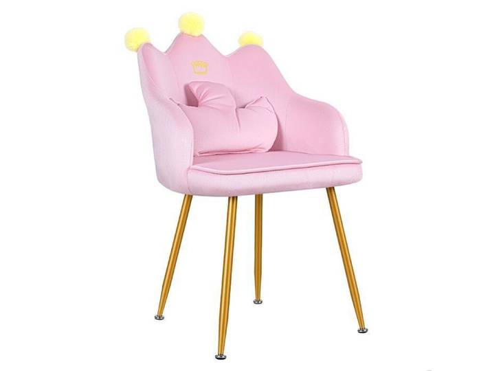 FLASIDU Chaise Coiffeuse Rose Velours Design Couronne Pieds Dorés Confortable pour Maquillage et Chambre Rose 50*40*84cm